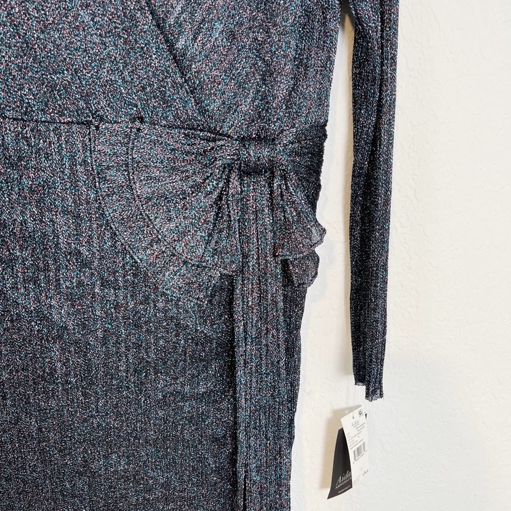 Aidan by Aidan Mattox Metallic Faux Wrap Dress - Picture 7 of 13